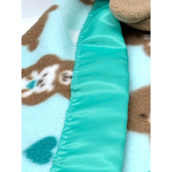 Teddy Bear Plush Large Lovey Soft Fleece Security Blanket Satin Trimmed Teal - Picture 5 of 16